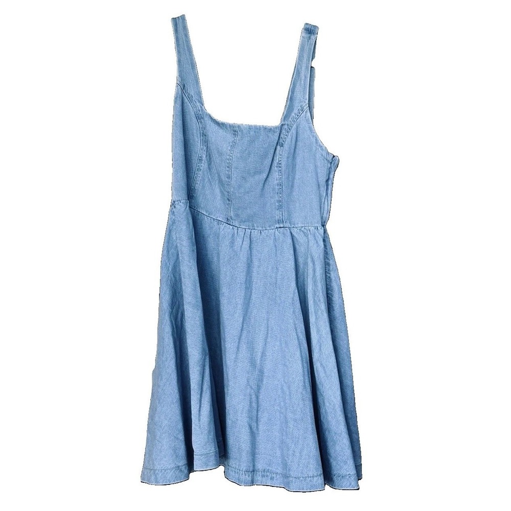 Altar'd State Womens XL Denim Bow Mini Dress Light Blue Wash Fit and Flare NWT